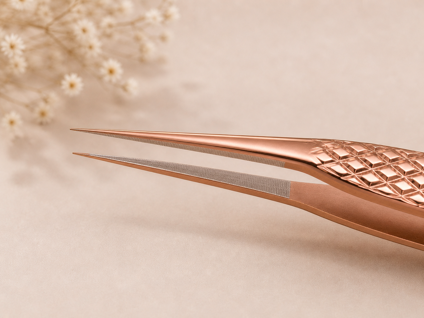 Straight Tweezer fiber tip Rose Gold